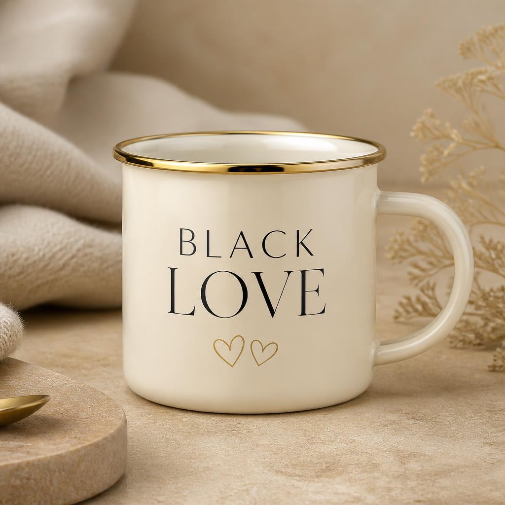 Black Love Enamel Mug