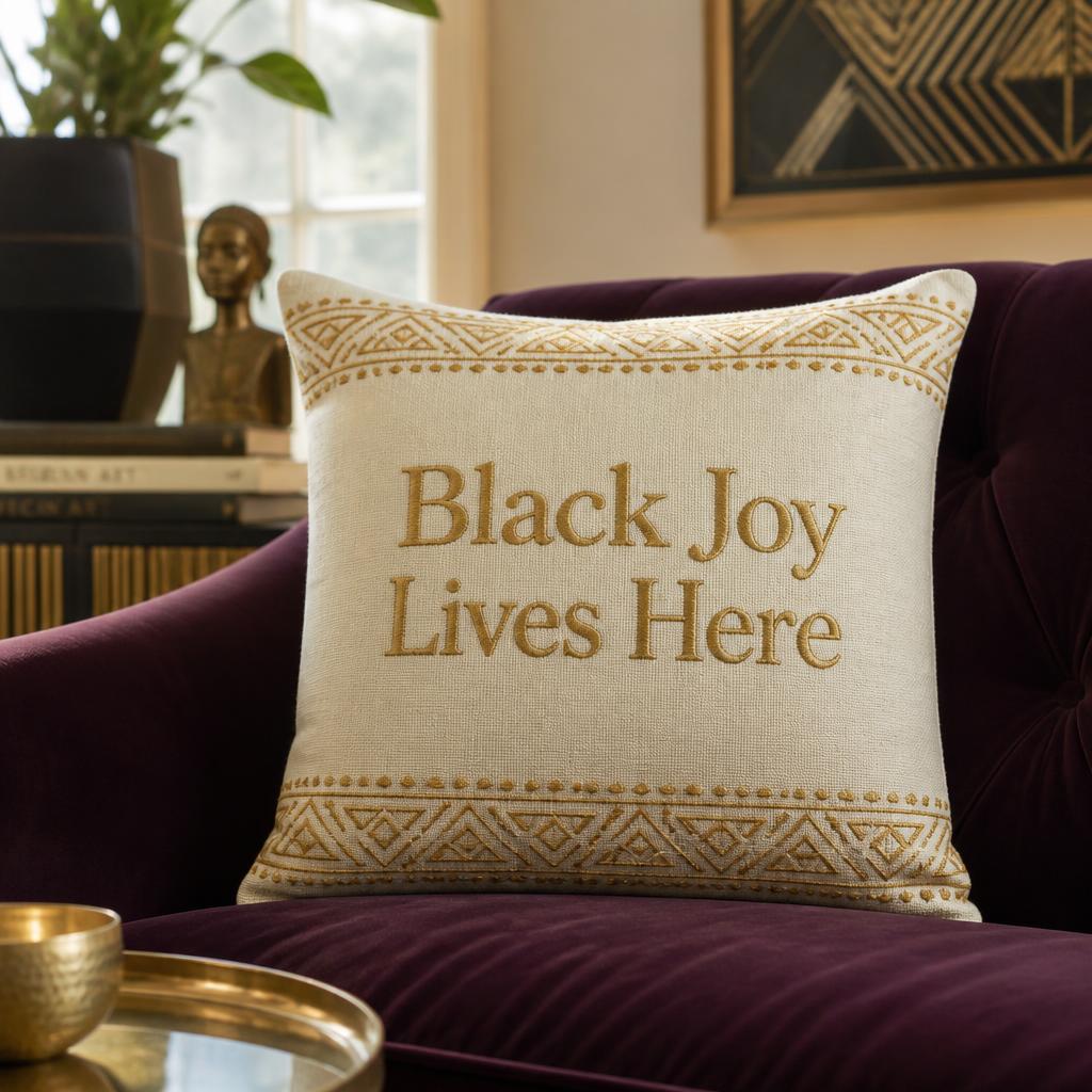 Black Joy Lives Here Pillow